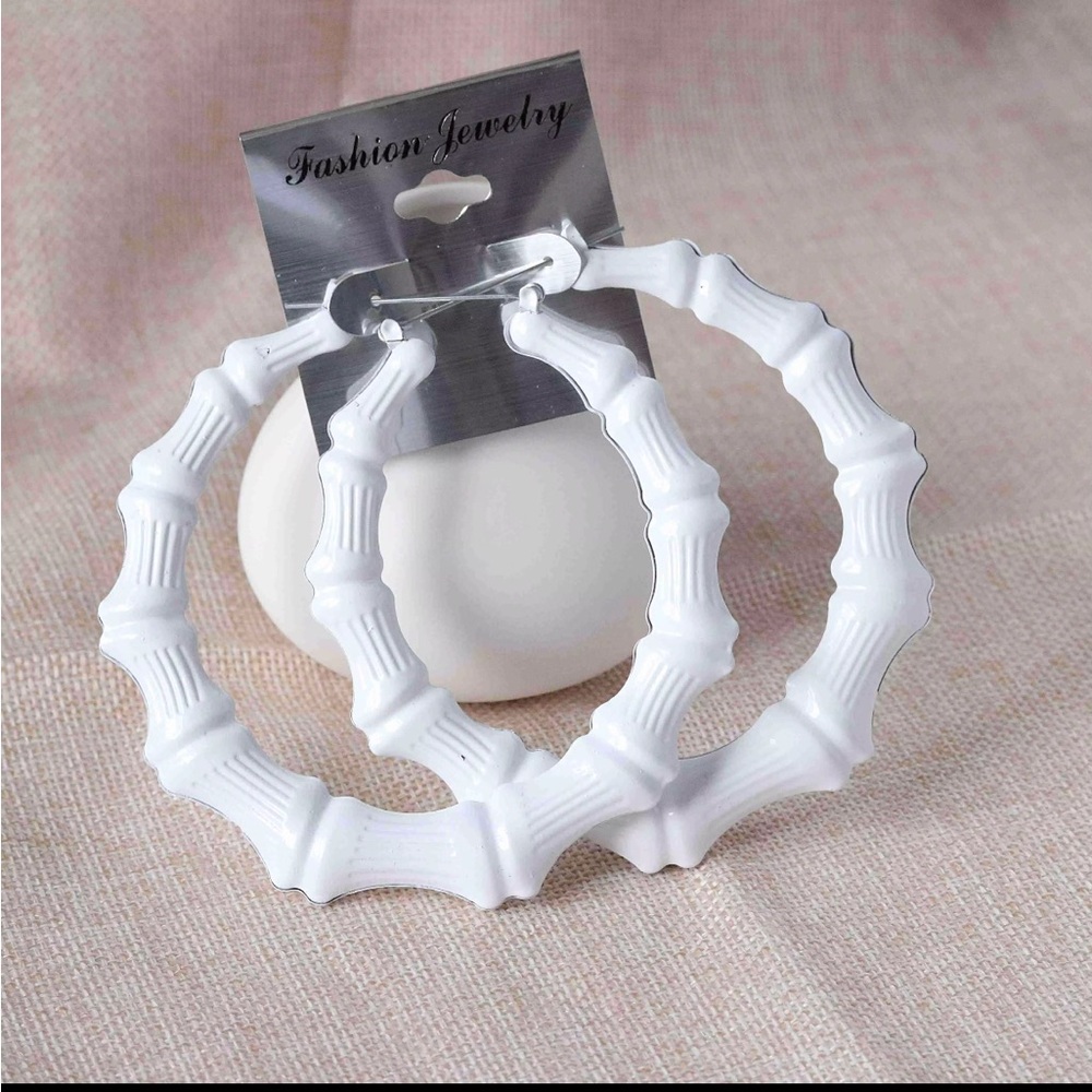 White Bamboo Hoop Earrings